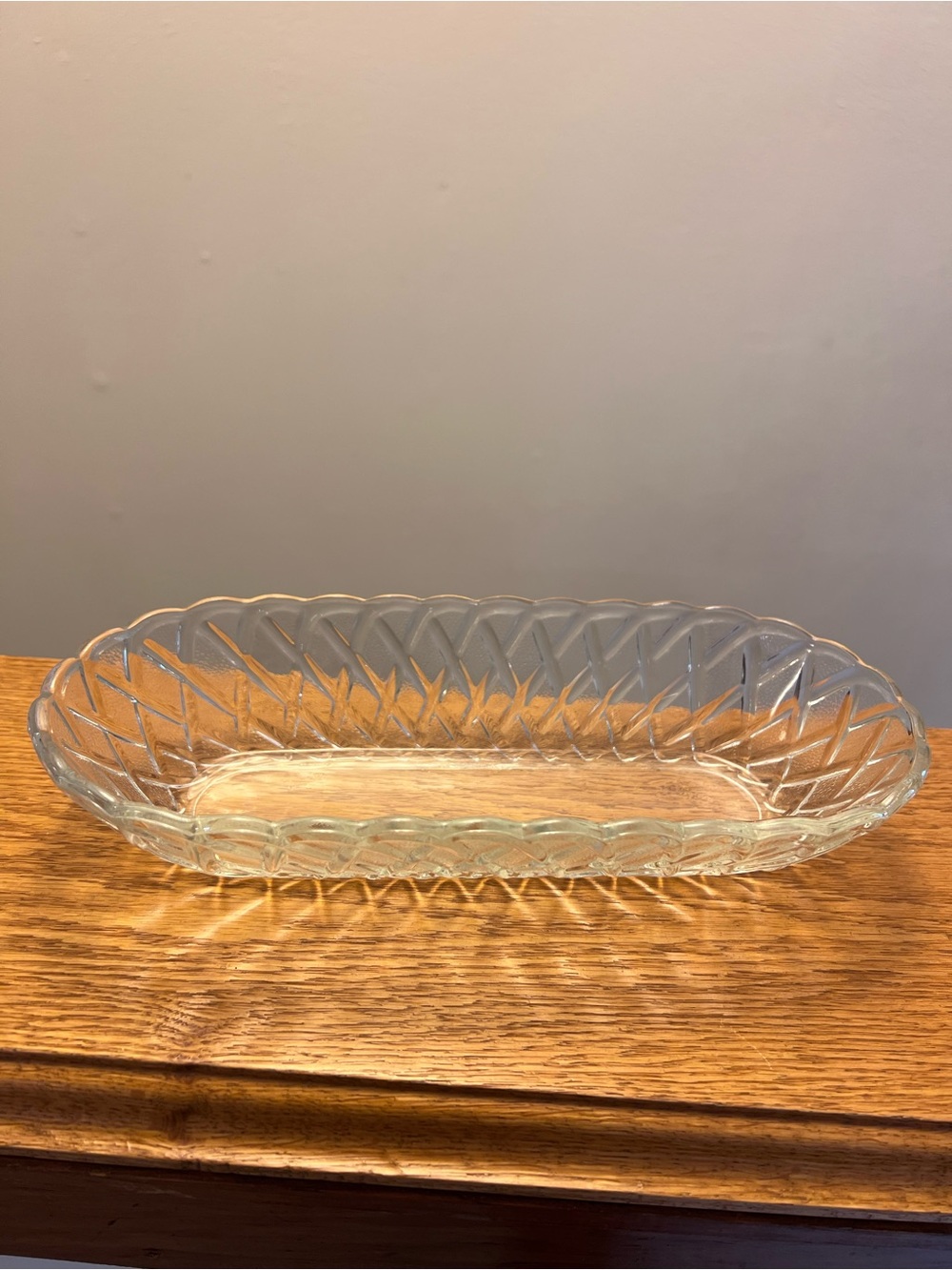 Vintage Indiana Glass - Pretzel Clear - 10" Oval Celery Dish - Plain Center